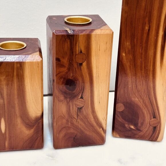 Vintage Wood Block Candle Holder Handmade Graduated Set of 4 Minimalist - Picture 5 of 16